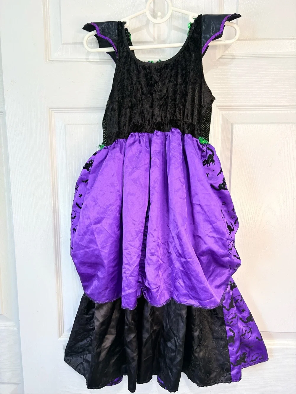 Vintage Halloween Witch Costume purple black velvet bats girls size 5-6